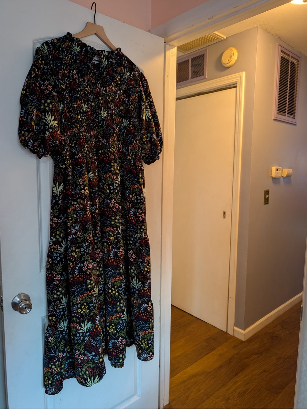 Baltic Born Floral Smocked Puff-Sleeve Maxi Dress - Black